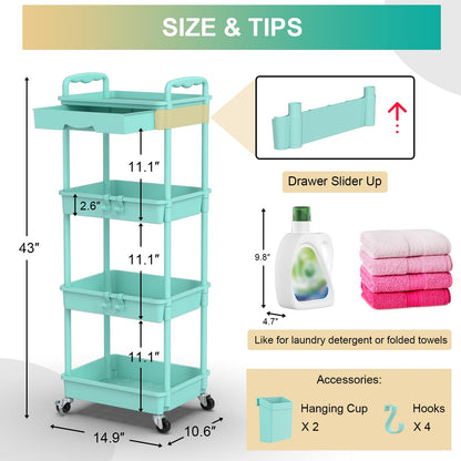 Goovilla 3 Tier Rolling Utility Cart Organizer with Removable Drawer, Stable and Sturdy Black Rolling Storage Carts with 2 Lockable Wheels for Bathroom, Kitchen, Snack, Craft, Makeup, Baby Essentials