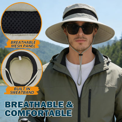 Men's UPF 50+ Waterproof Wide Brim Boonie Hat, Sun & Rain Protection Beige