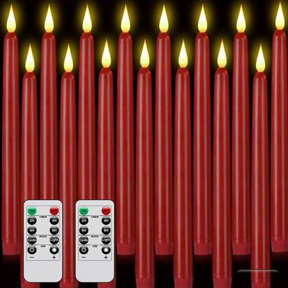 Hanzim Flameless Taper Candles with Remote Control,3/6/9/12/15pack Plastic LED Candles, Flickering Battery Operated, 9.2'’Classic Tall Candle for Wedding, Party,Christmas,Home Decor (15PACK, Red)