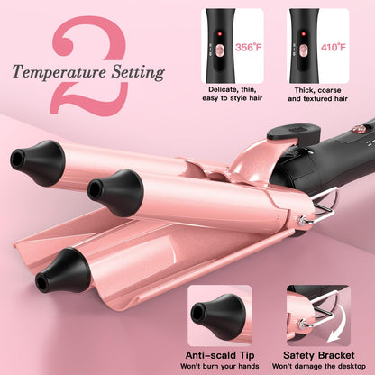 MOCEMTRY 5 in 1 Curling Wand Set (0.35"-1.25") with 3 Barrel Hair Crimper, Bubble Curling Wand and 3 Ceramic Barrels, Curling Iron 1 inch Crimper Hair Tool Waver with Two Temp Control, Gifts for Women