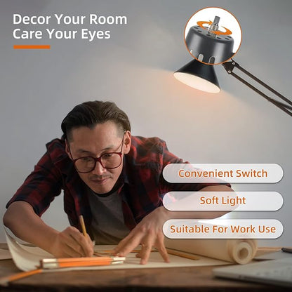 Desk Lamp for Home Office Eye-Caring Metal Extra Tall Swing Arm High Intensity Clamp Flexible Gooseneck w/A19 E26 LED Bulb Side Table Working Reading Architect Computer Workbench Puzzle Warm Light