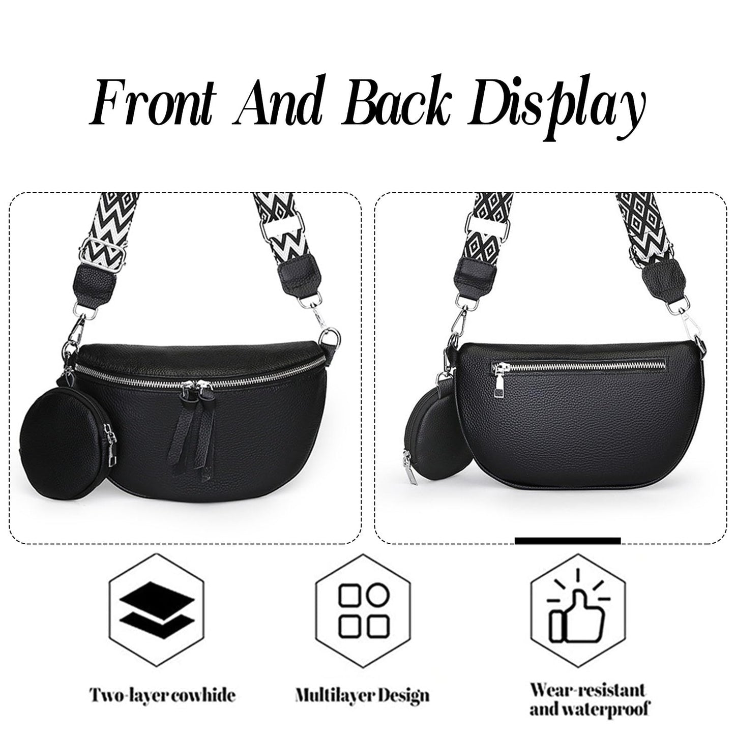 Genuine Leather Fanny Pack Crossbody Bags - Fashion Sling Purse Chest Belt Bum Bag for Women Travel Camping - Brown