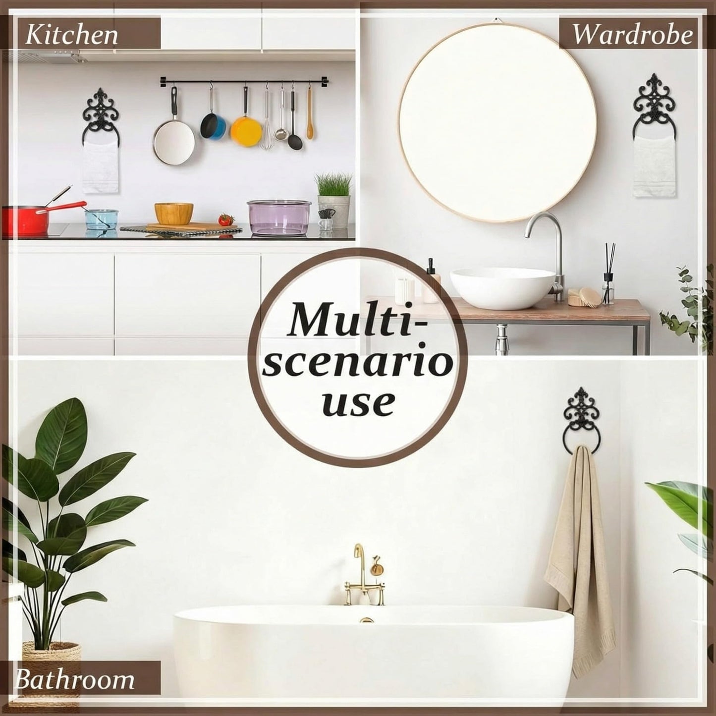 Otoolling 1 Pc Black Vintage Cast Iron Solid Towel Ring Fleur De Lis Design Antique Towel Holder for Bathroom Kitchen Accessories Wall Mounted Christmas Party Gifts