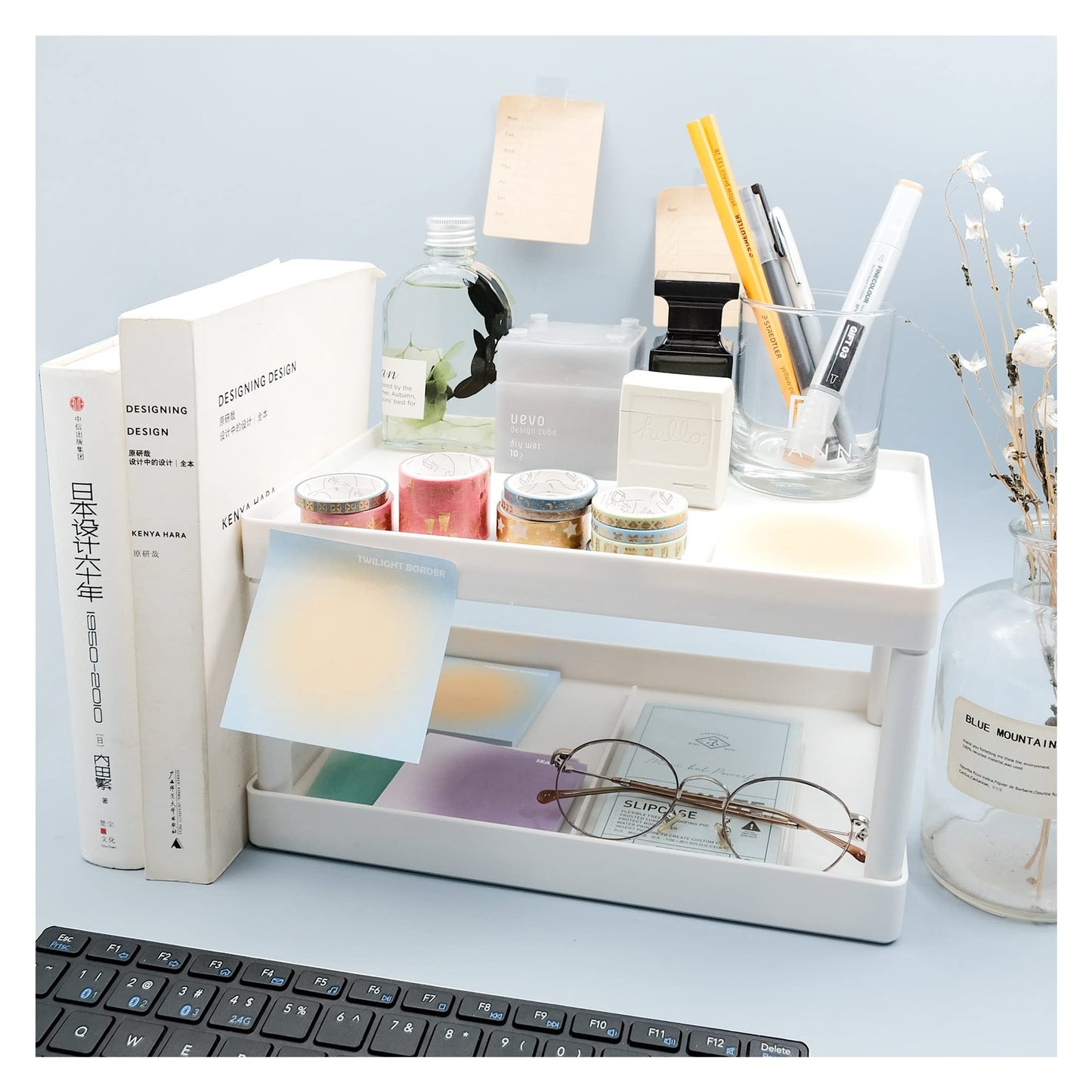 souG Desktop Storage Rack Organizer for Kitchen Bathroom Office Dorm - Double-Layer Cosmetic Stationery Storage Holder and Table Sundries Display Shelf - White