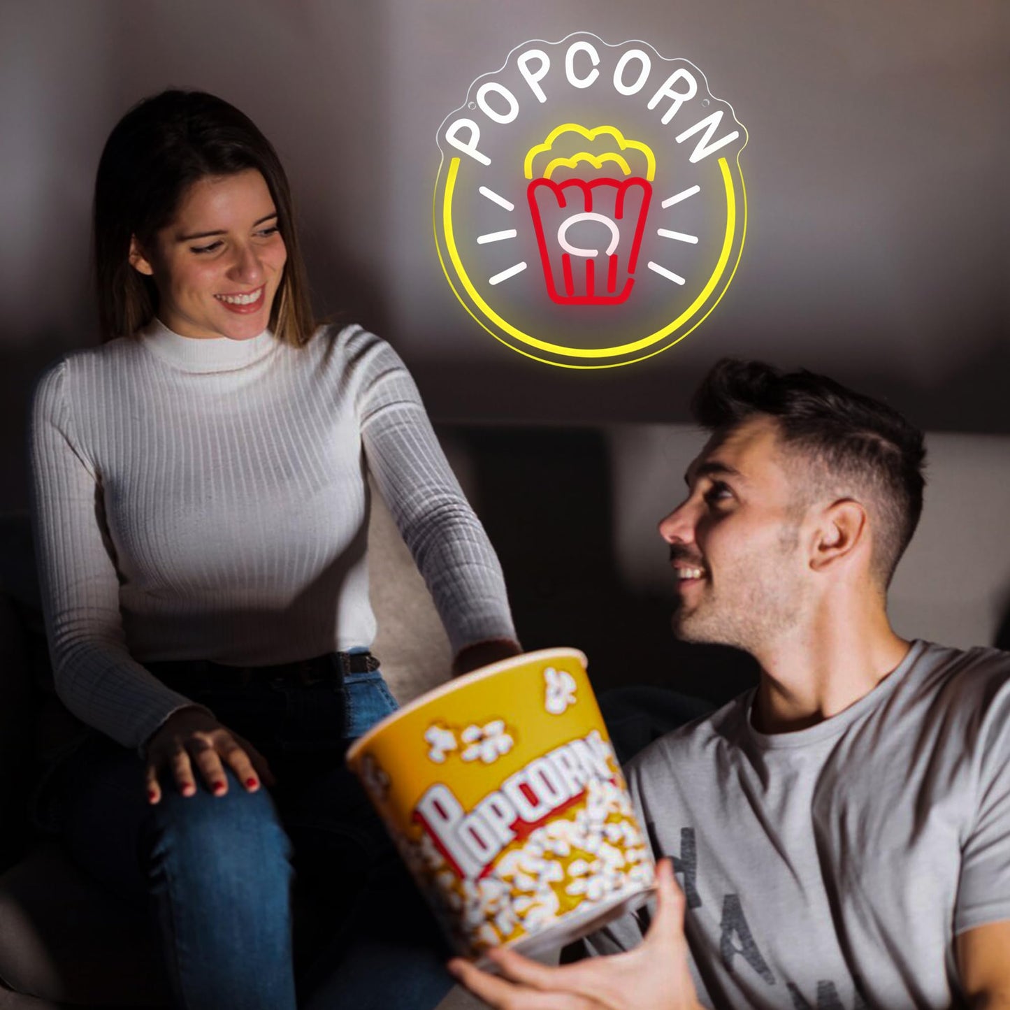 Symone Popcorn Neon Sign, USB Powered Dimmable LED Neon Light Home Theater Decor, for Popcorn Themed Party Kitchen Snack Decor Food Lover Wall art Movie Themed kitchen, Gifts for Movie Lovers(13*12.2in)