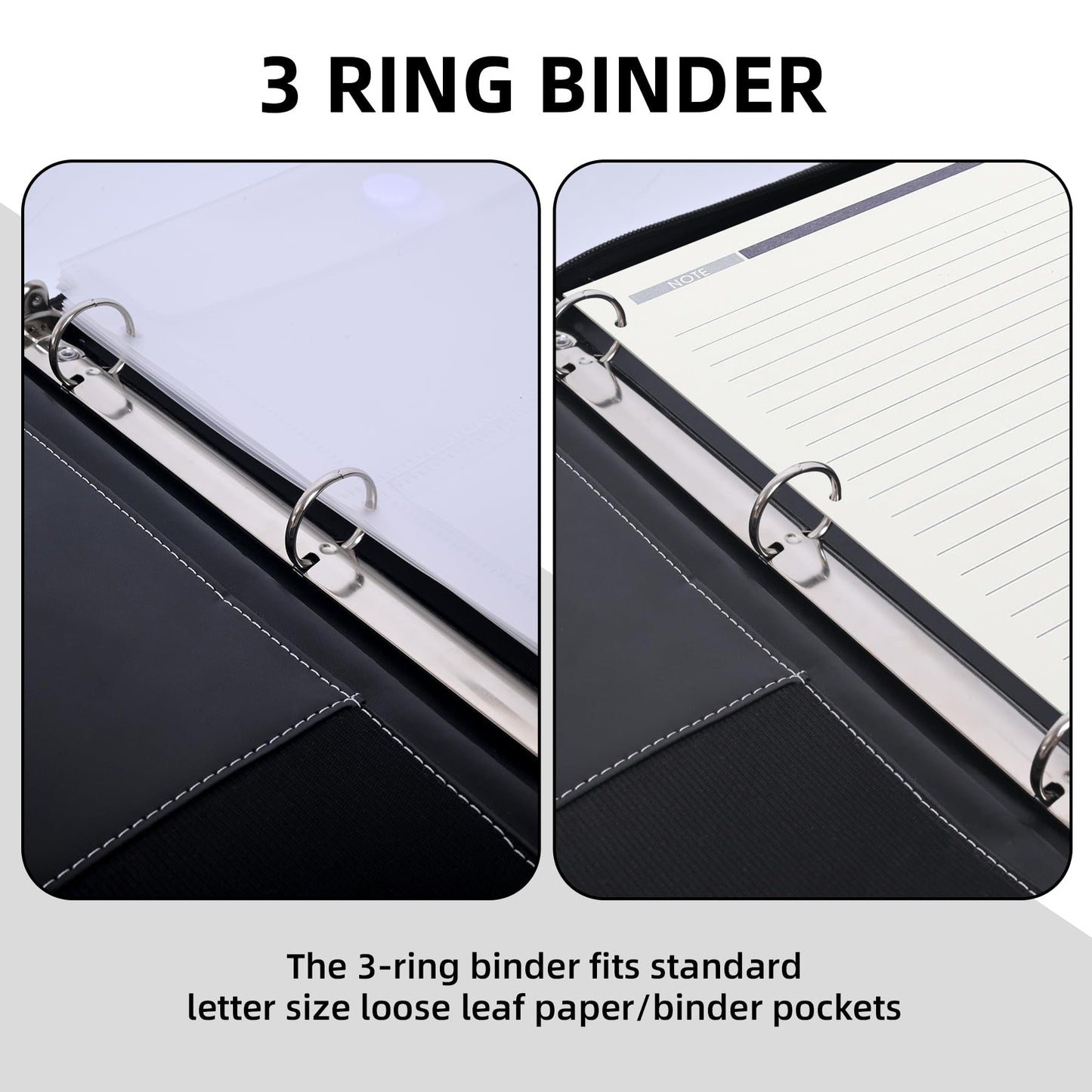 Antner Zipper Portfolio Binder Padfolio 3 Ring Binder 1 Inch Professional Faux Leather Document Organizer Folio for Tablet, Phone, and 8.5x11 Documents, Resumes, Presentation Folders for Men & Women