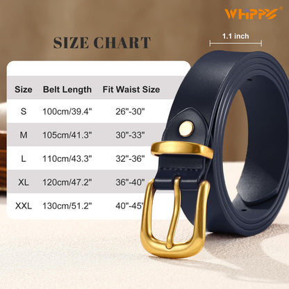 WHIPPY Womens Genuine Leather Belts for Jeans Pants Fashion Vintage Ladies Leather Belt with Gold Buckle, Navy Blue, S