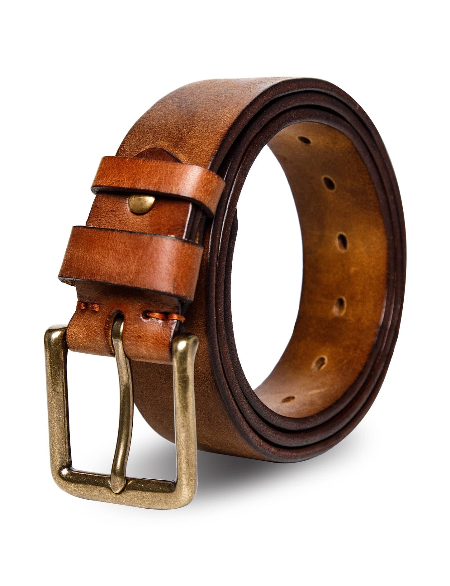 wolksprong Thicken Full Grain Leather Mens Belt Heavy Duty Work Belt High Hardness Buckle Packed In Gift Box (Brown, 38(Fit Pants Size 36))