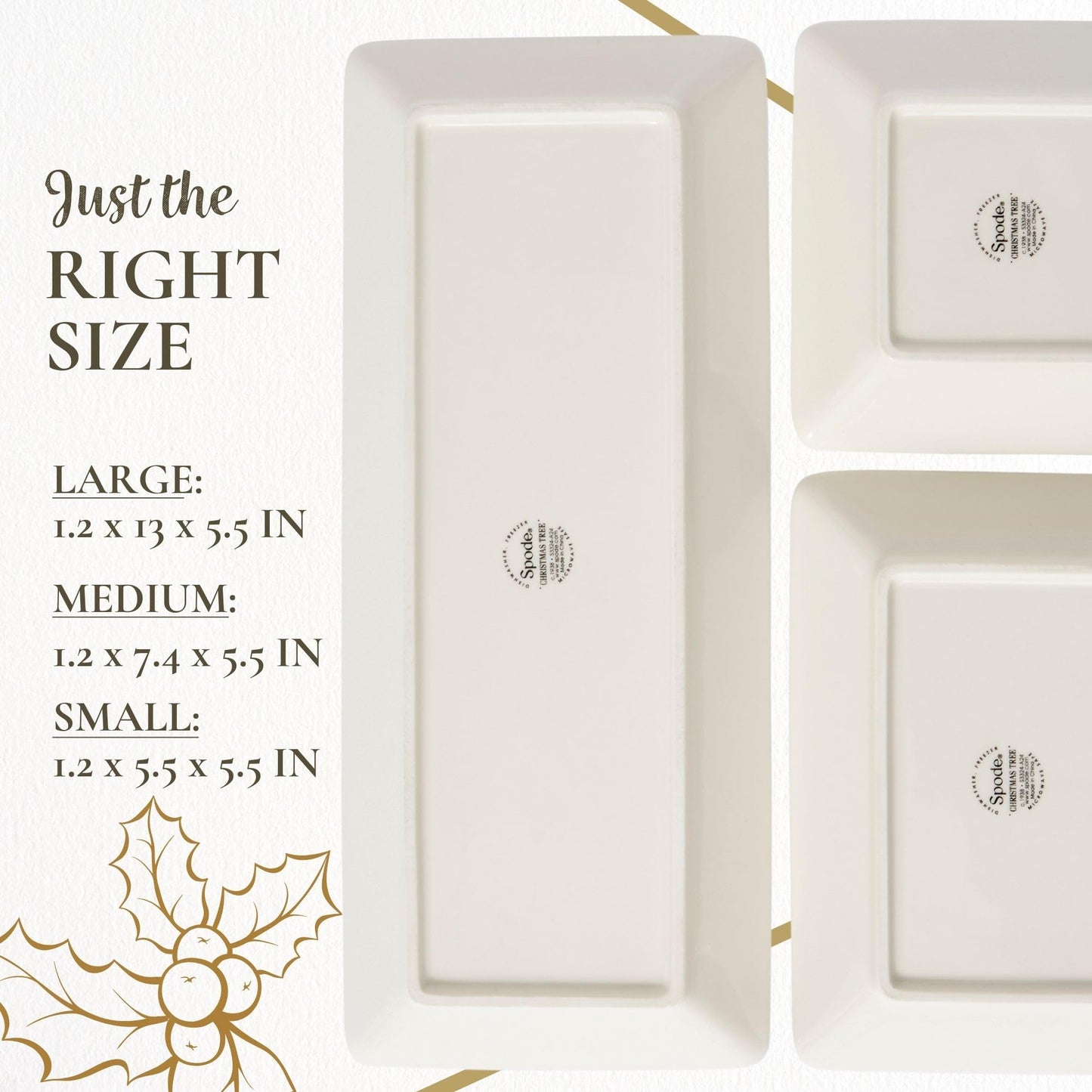 Spode Christmas Tree 3-Piece Dessert Trays, Serveware - Holiday Dinnerware & Decorative Tray, Holiday Winter Serving for All Parties & Occasions - for Snacks, Appetizers, Cookies