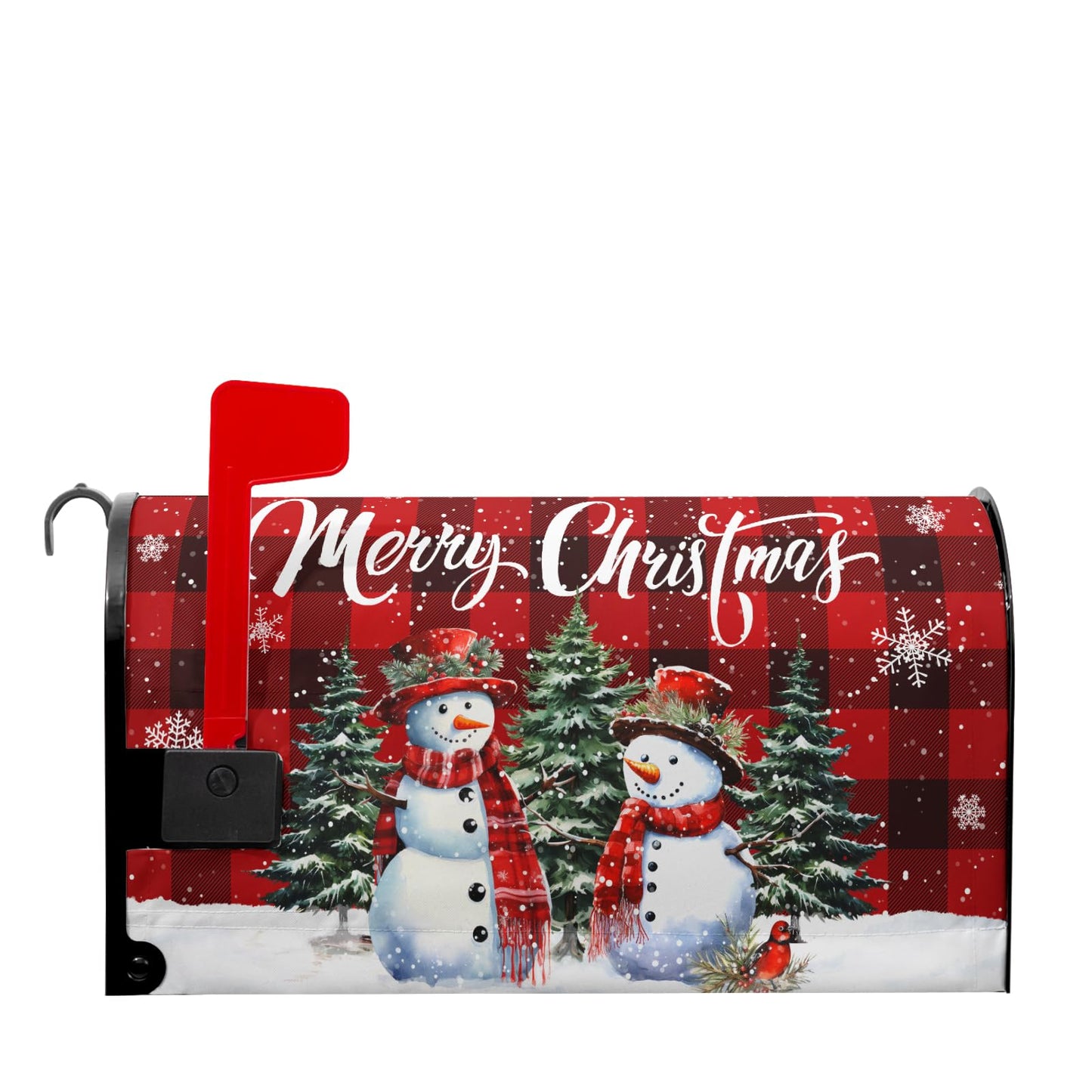 Kawani Merry Christmas Mailbox Covers Magnetic Winter Xmas Red Buffalo Plaid Snowman Mailbox Cover Standard Size 18 X 21 Holiday Mailbox Wrap Post Letter Box Cover Decorative for Home Outdoor Garden