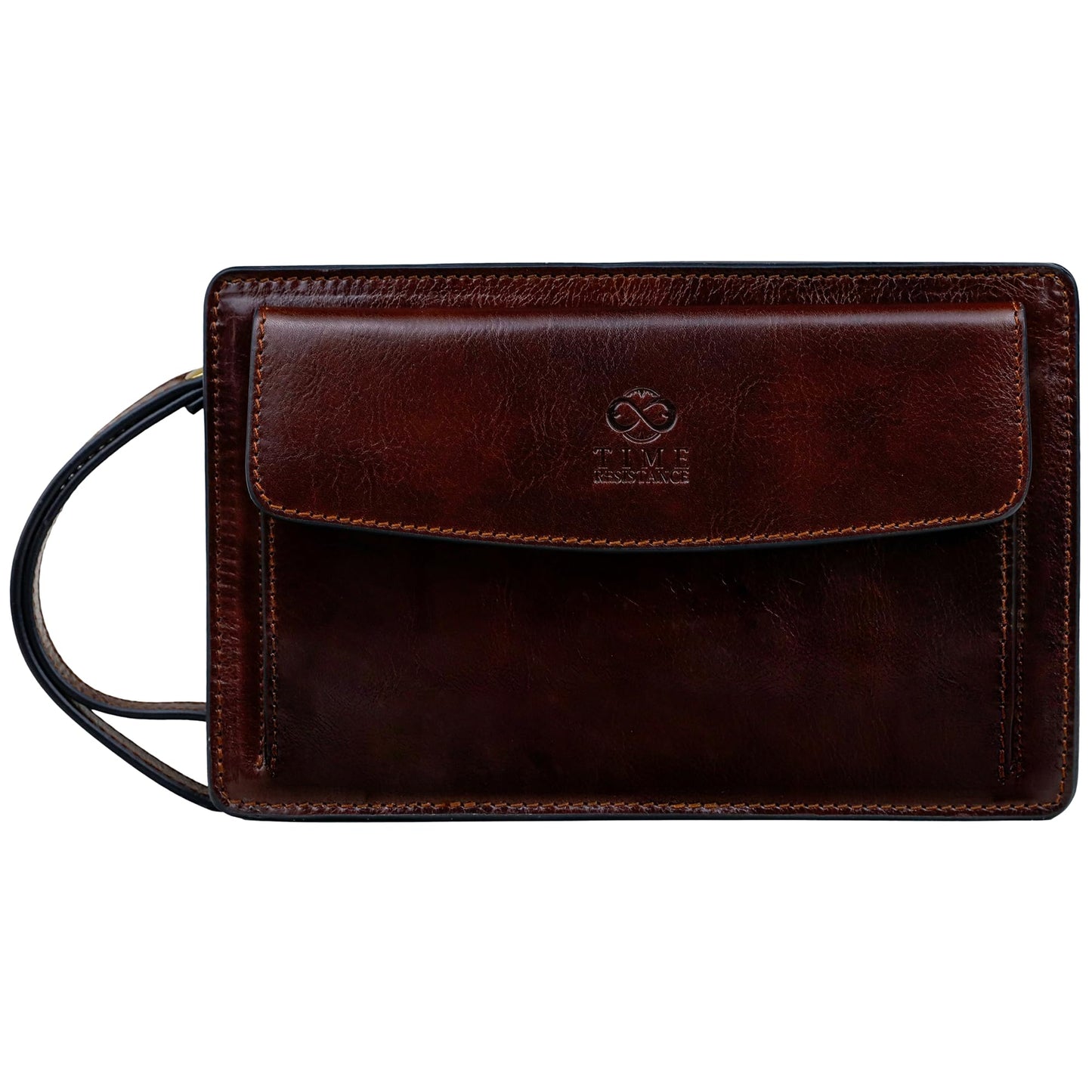 Time Resistance Leather Clutch for Men - Organizer Wrist Bag Briefcase - Handmade in Italy (Brown) - Gift Box Included