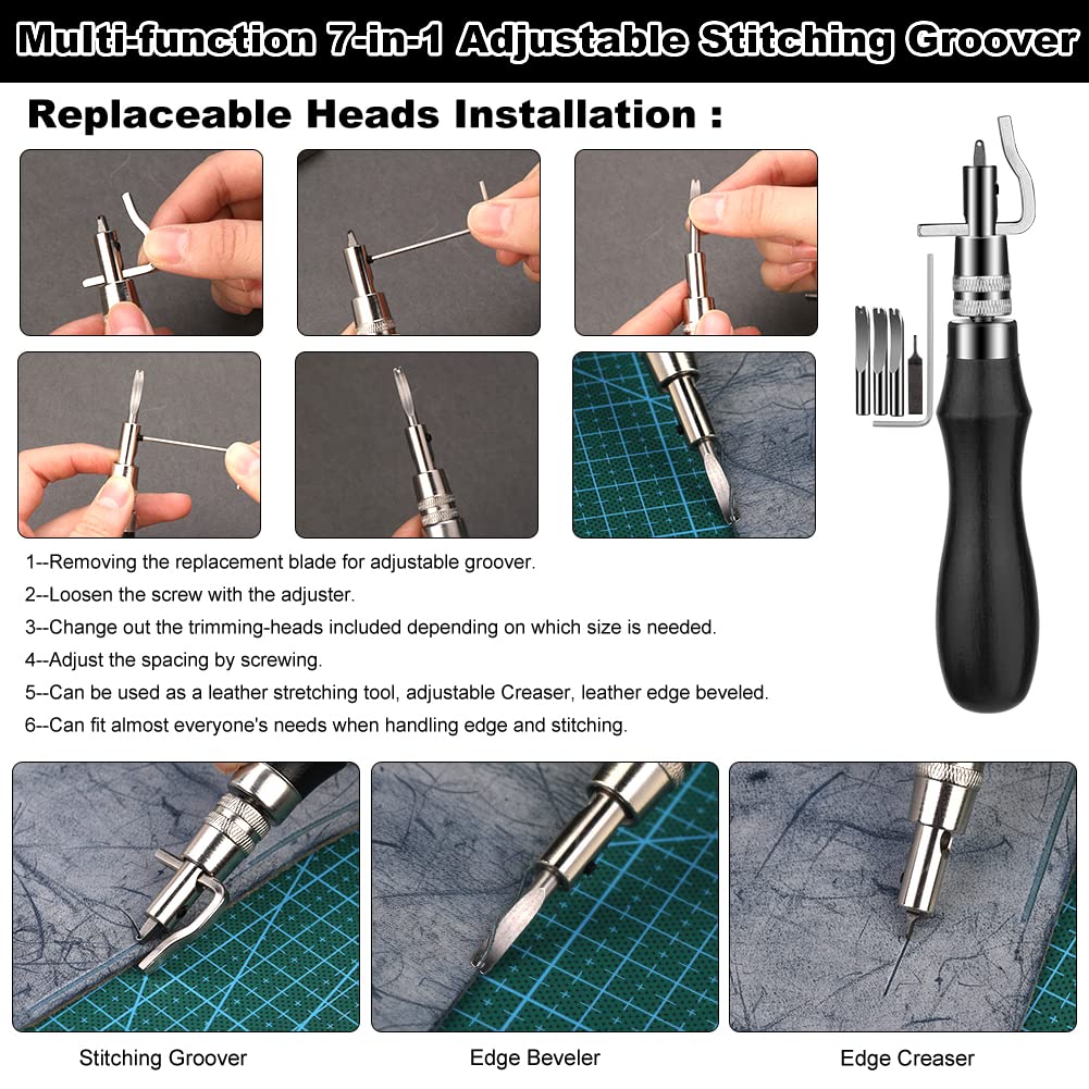 TLKKUE Leather Working Tools Leather Craft Tools for Carving Stamping Sewing Punching Cutting with Custom Storage Bag Professional Tooling Kit for Crafting, Repair & DIY Projects