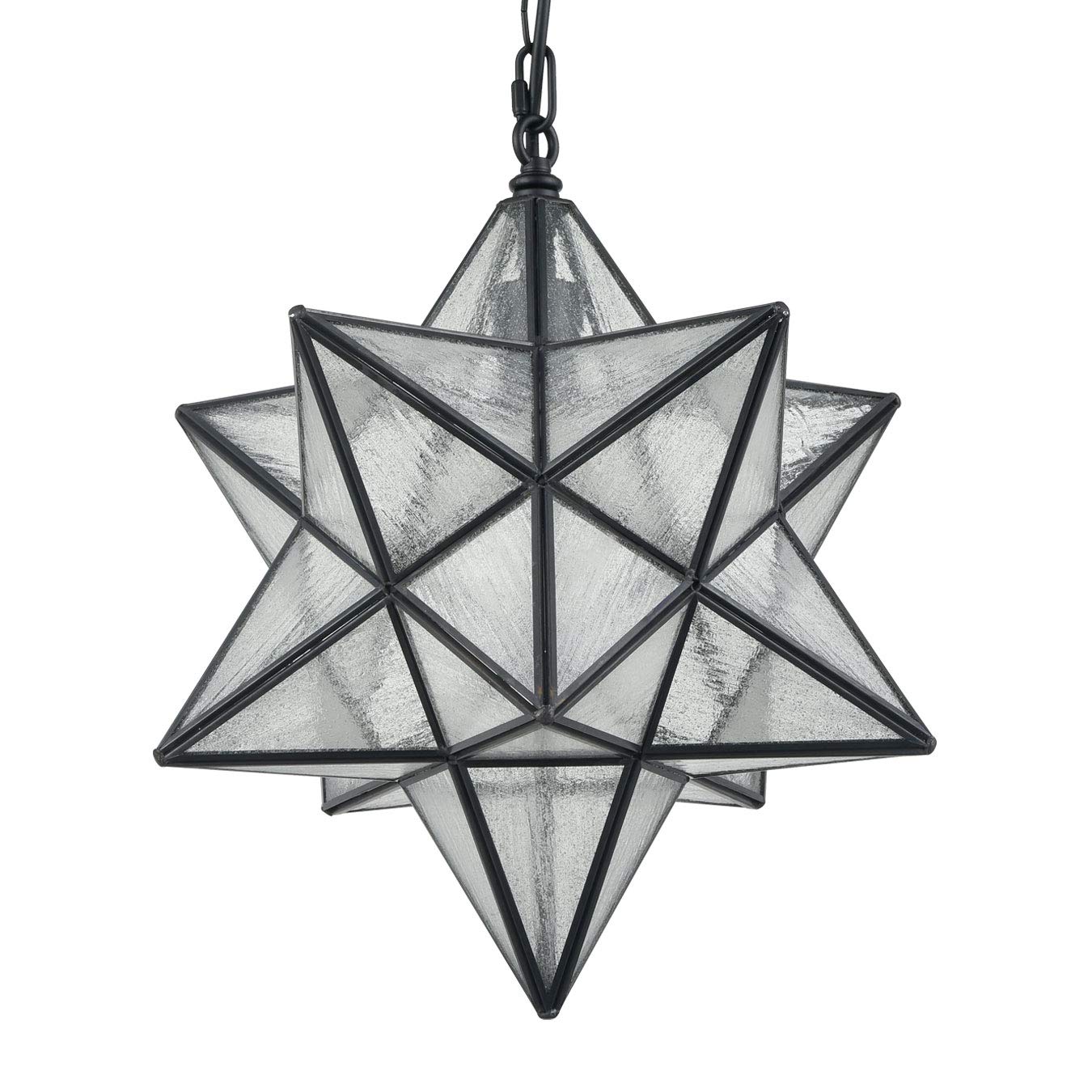 Modern Moravian Star Pendant Light Seeded Large Glass Hanging Lights with Adjustable Chain, 16'' Diameter Shade Lighting for Kitchen Porch Dining Foyer Bedroom