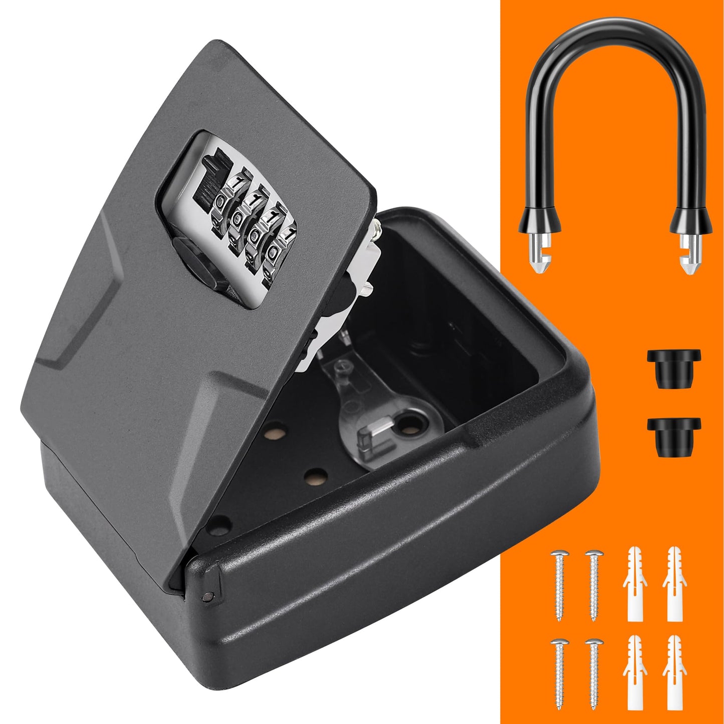 Fayleeko Portable Key Lock Box, Lock Box Wall Mounted for House Key, Car Keys, 6 Key Capacity, Weatherproof Resettable Code (Black, 1)