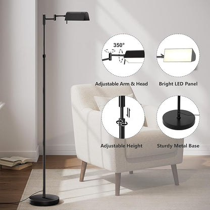 SUNMORY Dimmable LED Pharmacy Floor Lamp, Adjustable Floor Lamp for Living Room with 350° Swing Arm, Touch & Remote Control, 16W Bright Standing Task Lamp for Reading Sewing Crafting