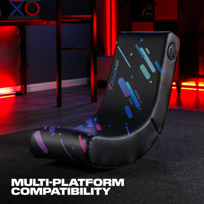 X Rocker Pixel Youth Video Gaming Floor Rocker Chair, Back to School Gifts for Gamers, Bedroom, Foldable, Black with Print