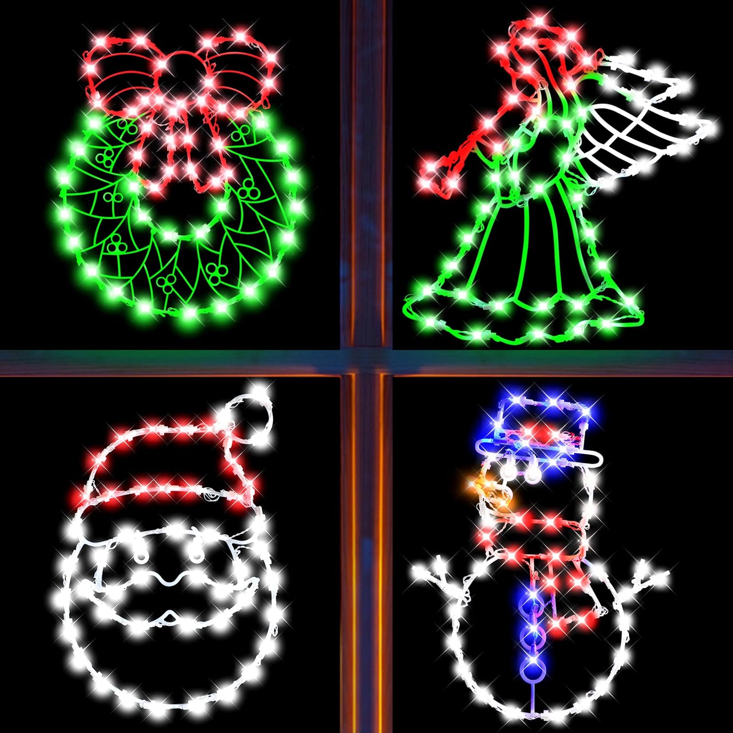 4 Pack Christmas Window Silhouette Lights Decorations, Santa Claus, Wreath, Angel, Snow Man Christmas Window Light with Battery Powered for Holiday Wall Door Window Decorations