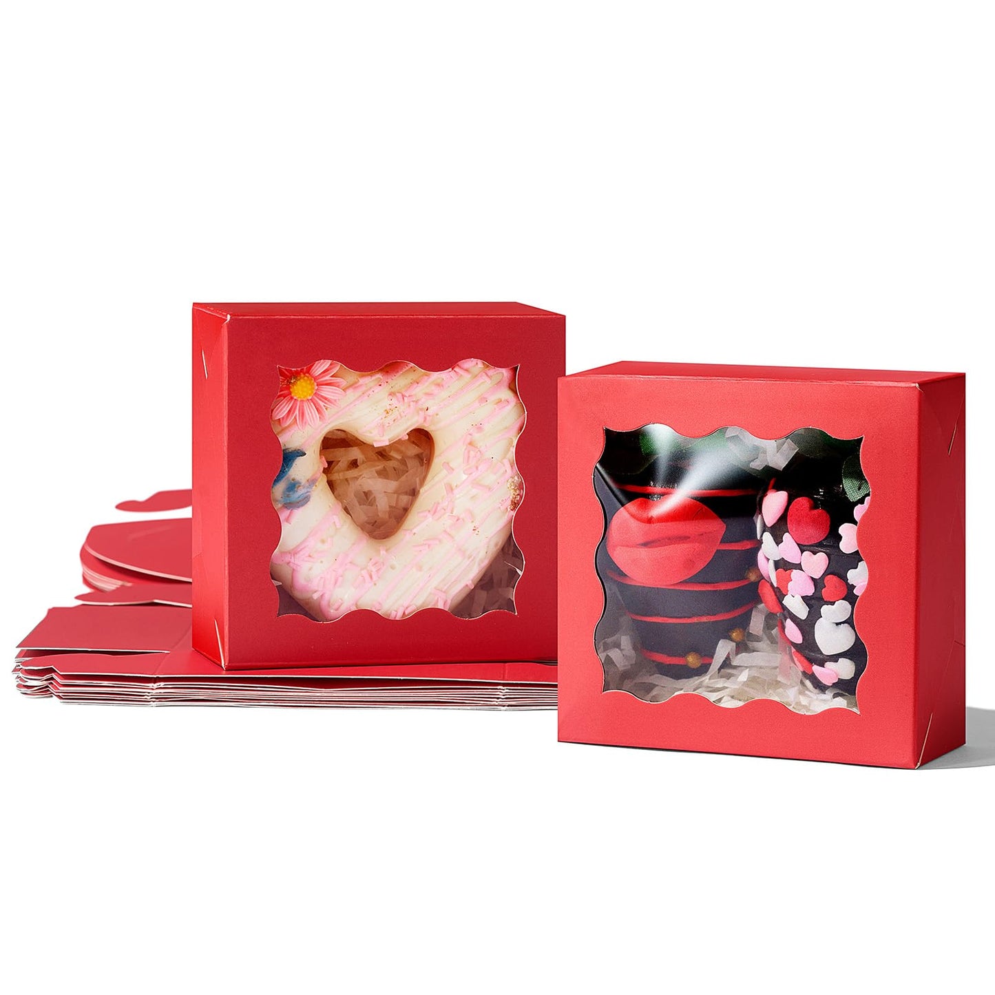 RomanticBaking 3 ¼" x 3 ¼" x 1 ½" 50PCS Chocolate Truffle Boxes for 4，Cookies Boxes Soap Boxes Donut Boxes Macaron Boxes Mini Bakery Boxes with Window Brownie Box