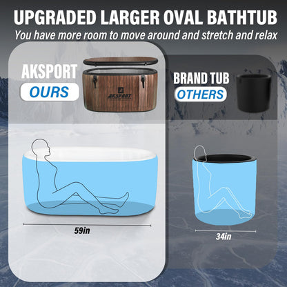 AKSPORT Ice Bath Tub for Athletes, 238 Gallons Inflatable Cold Plunge Tub Compatible with Water Chillers,Icebath for Recovery & Cold Water Therapy, Portable Bathtub for Indoor & Outdoor-Wood