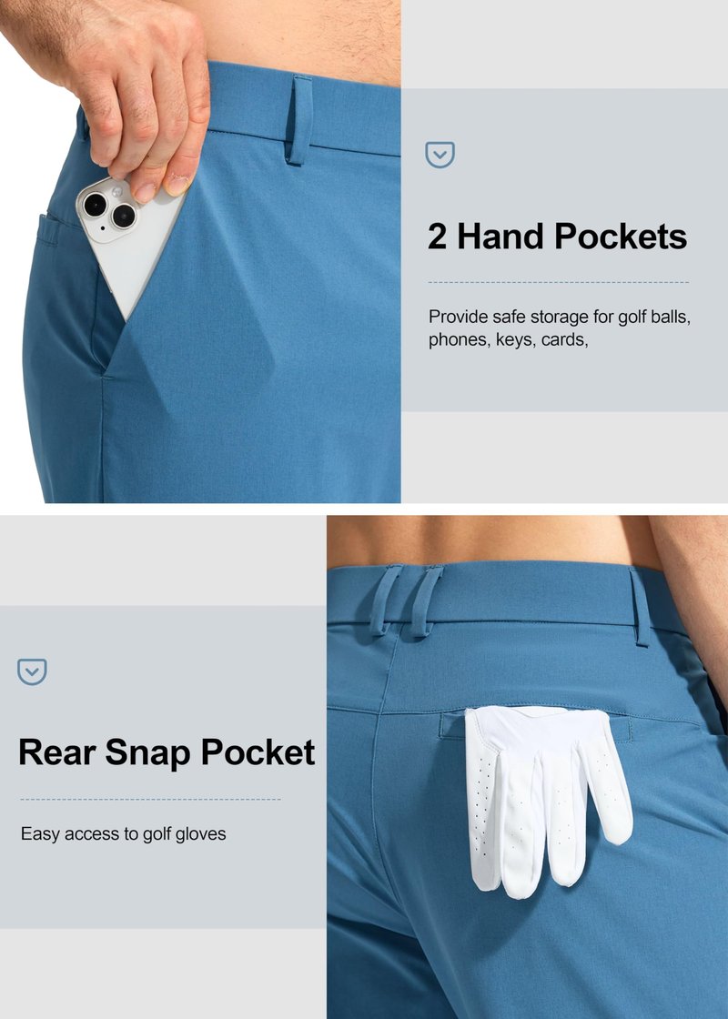 Pudolla Dress Pants for Men Golf Pants Stretch Work Dress Comfy Pants 30 Lightweight Quick Dry Casual Slacks Trousers(Stone Slab Blue 33Wx30L)