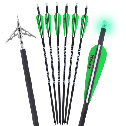 KEAUP 20 inch Carbon Crossbow Bolts with Crossbow Broadheads and Lighted Nocks, 6 Pack Hunting Carbon Crossbow Arrows for Archery Practice and Hunting