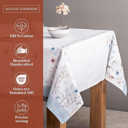 Maison d' Hermine Table Cloth Rectangle Table 100% Cotton 60 x 90 Inches Fall Tablecloth Reusable Everyday Use for Thanksgiving Christmas Decorations Dining Farmhouse Party (Ice Florals)