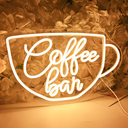 SYLHOME Coffee Bar Led Neon Light Sign Coffee Shop Business Home Bedroom Kitchen Restaurant Birthday Christmas Party Light Up Sign 15.75" X 9.4" USB Warm White