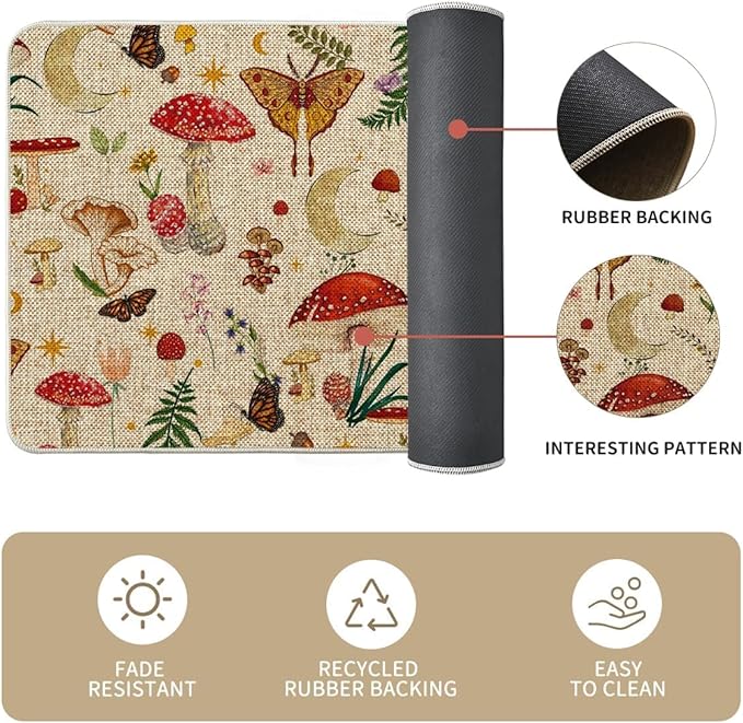 Artoid Mode Mushrooms Butterfly Spring Kitchen Mats Set of 3, Home Decor Low-Profile Kitchen Rugs for Floor - 17"x29"+17"x36"+17"x47"
