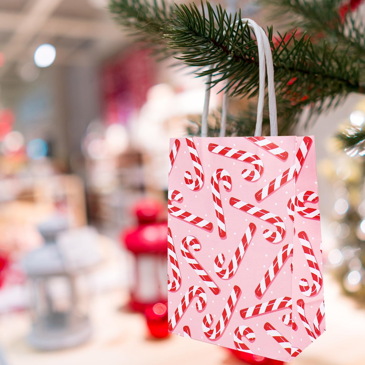 JarThenaAMCS 18Pcs Christmas Paper Gift Bags with Handles Red Xmas Candy Cane Stripe Goodie Treat Bag Snack Favor Bags for Winter Xmas Party Supplies