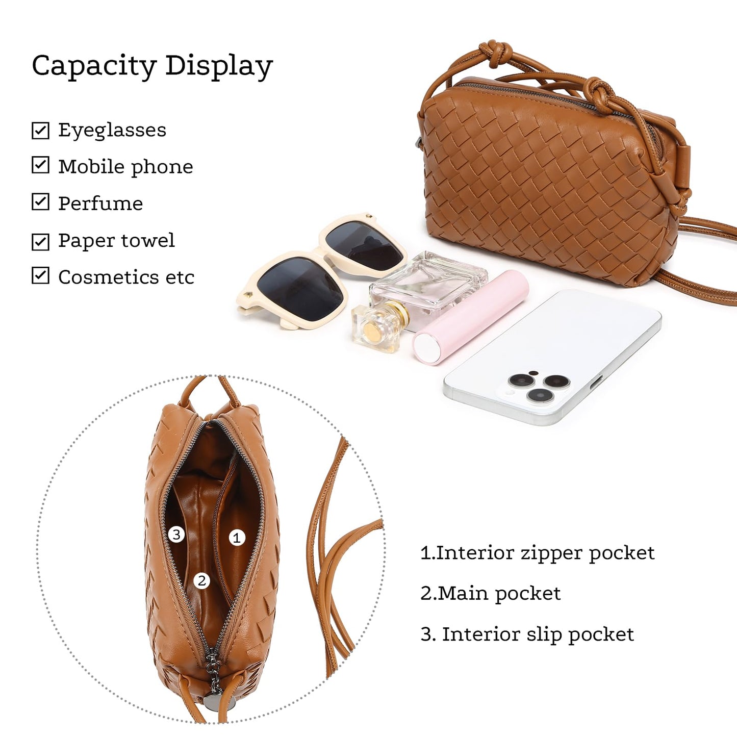 swinsack Small Woven Leather Crossbody Bag, Mini Crossbodybag for women,Vegan Leather Purse Clutch Shoulderbag Handbag