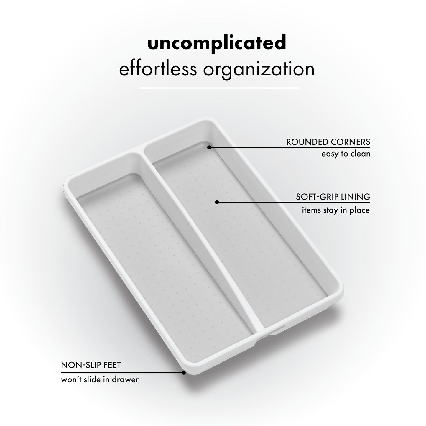 madesmart Small Utensil Tray, Multi Purpose Storage Organizer, Deep Storage for Ladles, Whisks & Serving Tools, Non Slip Lining, for Drawers & Home Organization, White