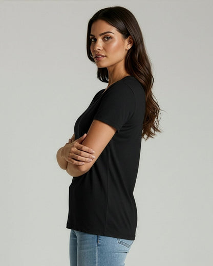 Real Essentials 4 Pack: Women's Cotton Short Sleeve T-Shirt - Casual Scoop Crew Neck Tops Tee (Available in Plus Size)