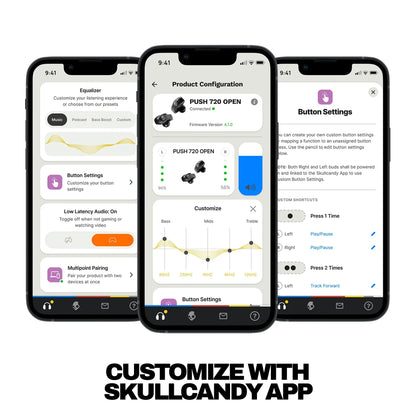 Skullcandy Push 720 Open Wireless Open Ear Bluetooth Earbuds, Headphones, Waterproof, Clip-On Lightweight Design, 30 Hours Battery, Wireless Charging Pouch, Microphone for iPhone Android - Chrome