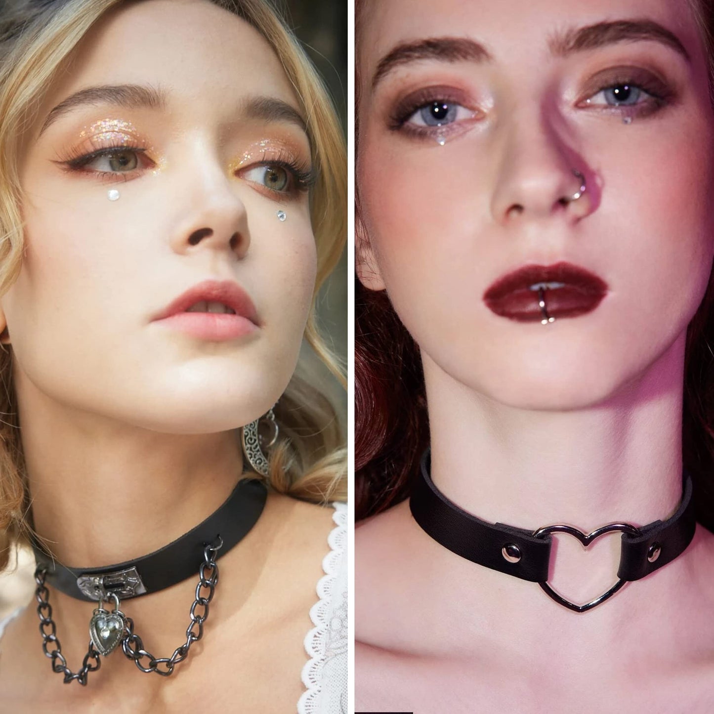 HAIAISO 6-9pcs Leather Punk Goth Choker Necklace - Love Heart Spiked Adjustable Pu Choker Collar for Women