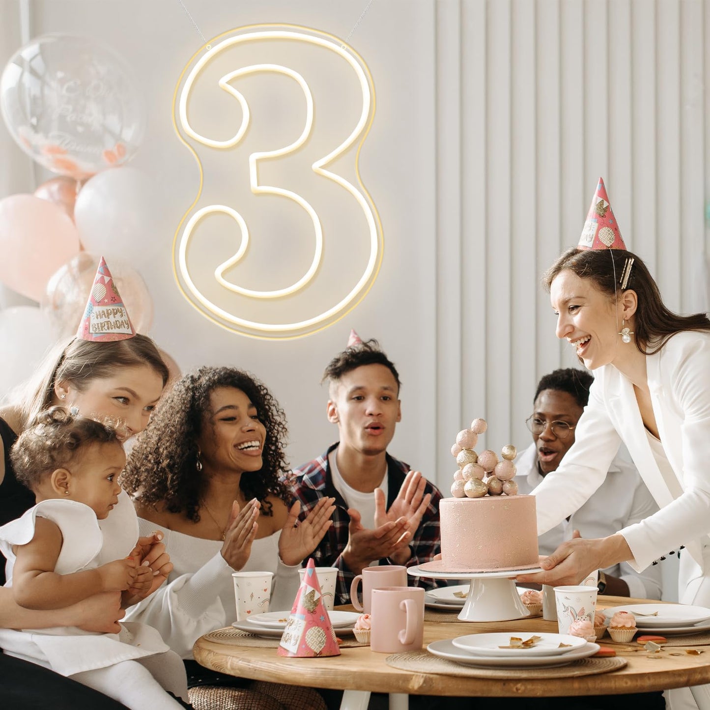 RumonZS Number 3 Light Up LED Neon Sign Backdrop 16.5" Birthday Party Decor Warm White Number One Light Up Sign USB Powered Big Number Sign Light for Birthday Night Light Party Anniversary Wedding
