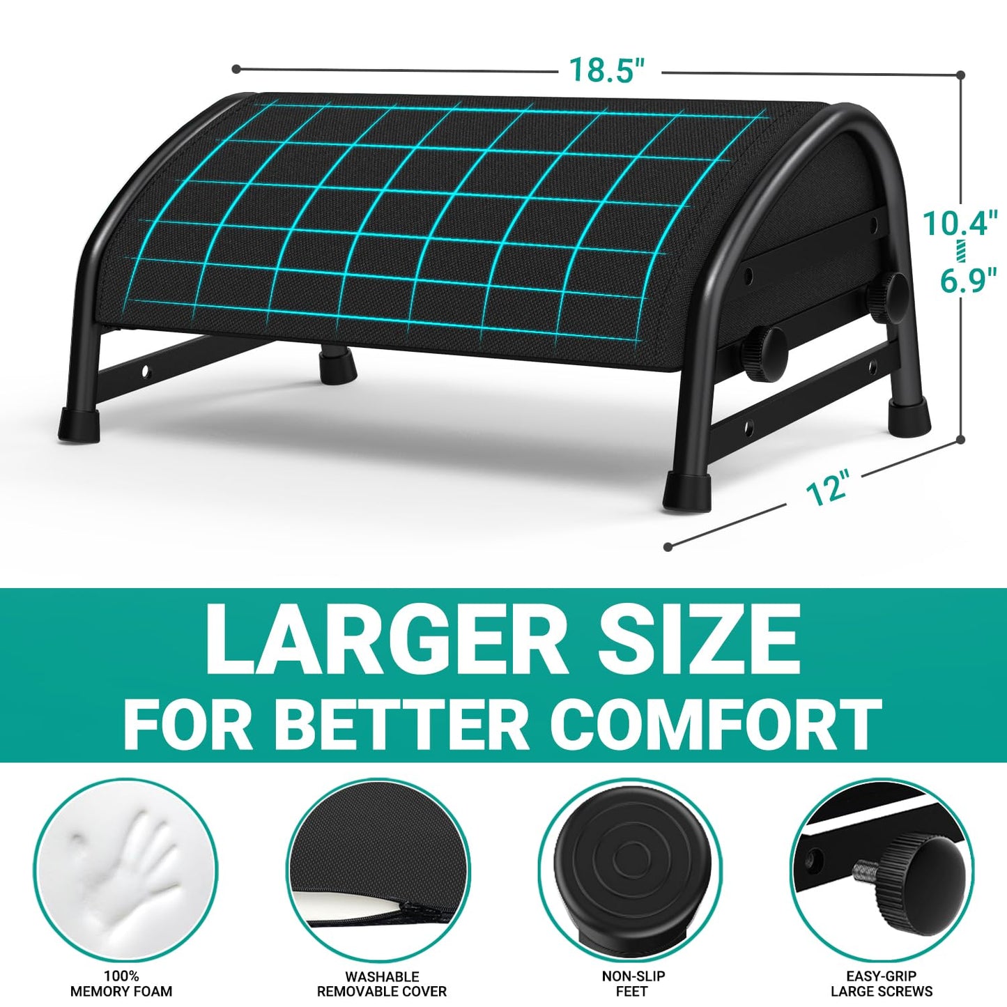 YEASHEIN Adjustable Foot Rest for Under Desk at Work, Ergonomic Foot Stools with 7 Positions, Elevated Cushion Under Desk Footrest with Metal Frame, Leg Rest Used for Home, Car, PC Gaming Accessories
