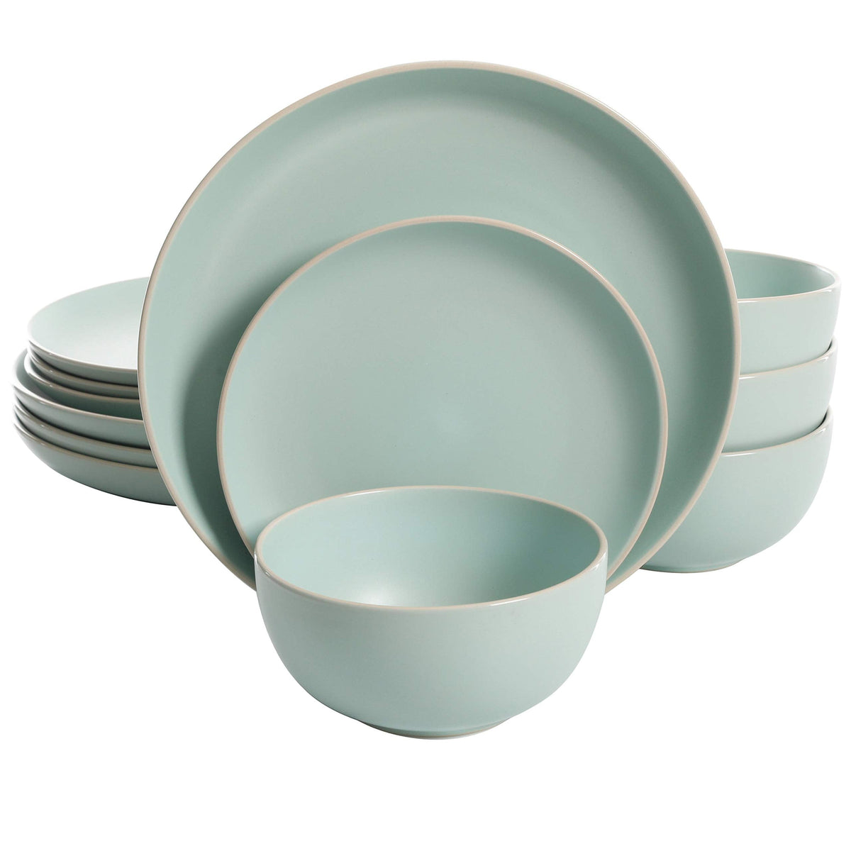 Gibson Home Queenslane 16 Piece Double Bowl Plates and Bowls Dinnerware Sets - Matte Blue