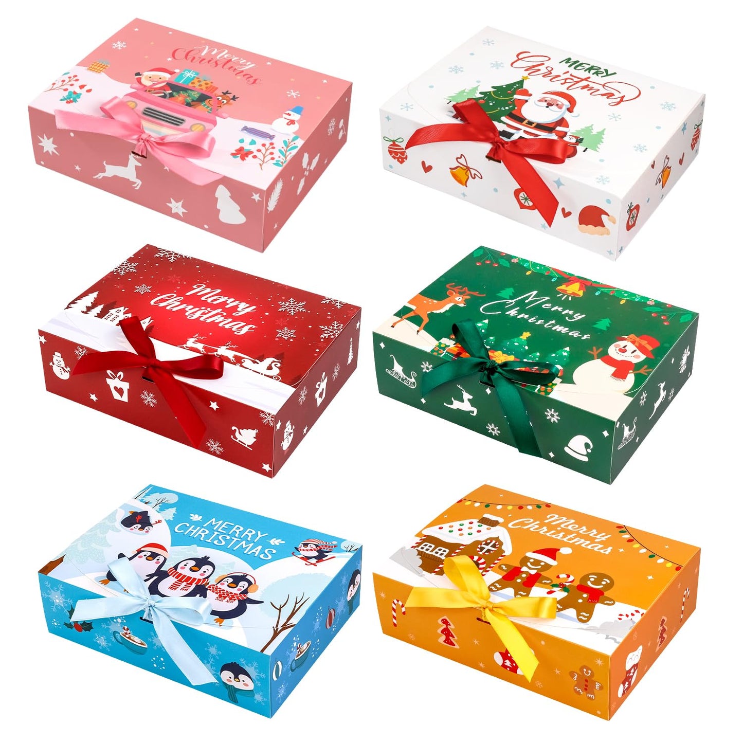 Ssyuysto 12PCS Christmas Gift Boxes with Lids and Ribbon Holiday Present Boxes for Gifts Wrapping Xmas Party Favor Boxes Reusable Decorative Xmas Packaging for Cookies Candy Gifts