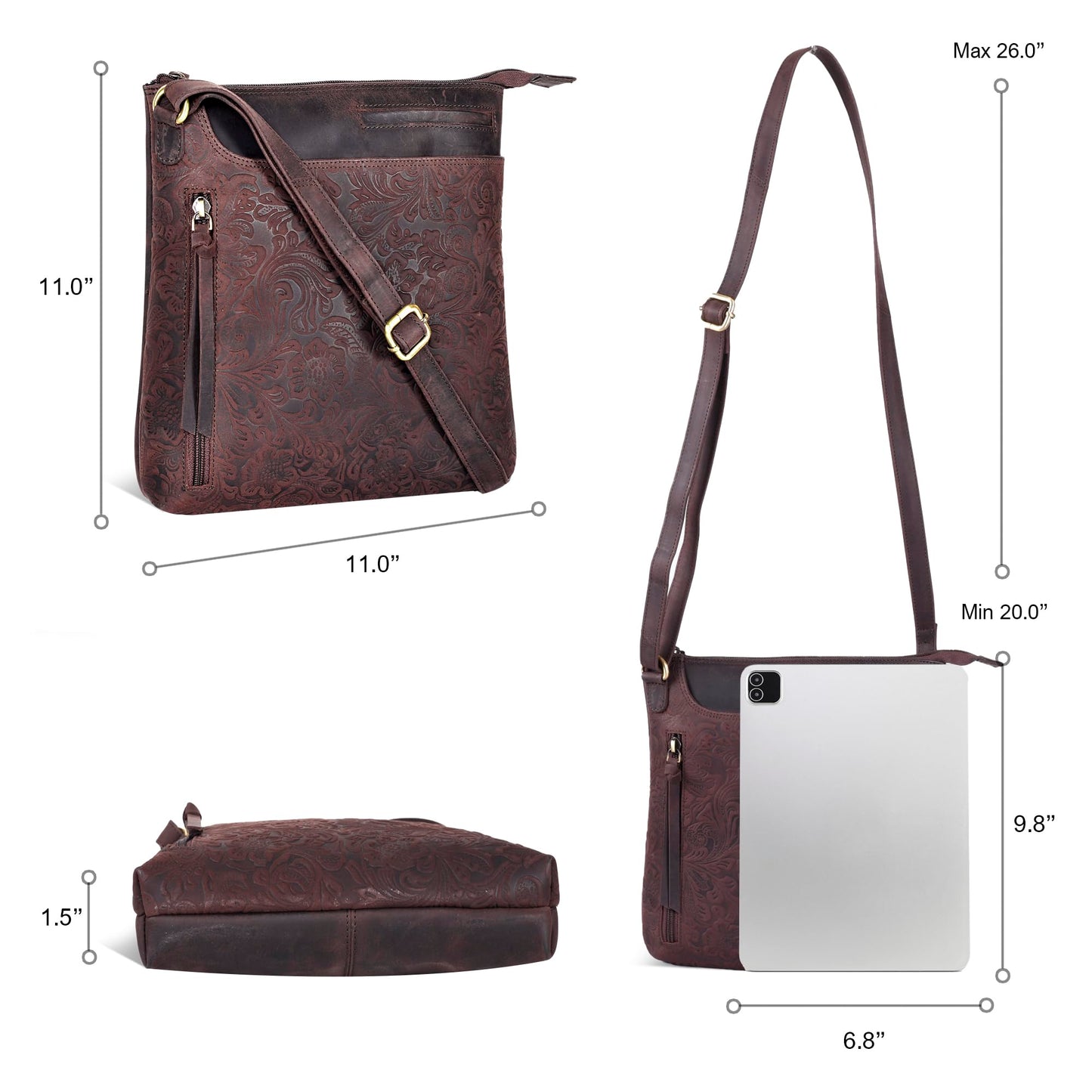 Leather Crossbody Bags for Women - Ladies Sling Handbags - Medium Cross body Purses Handbags - Purses For Women (Dark Brown)
