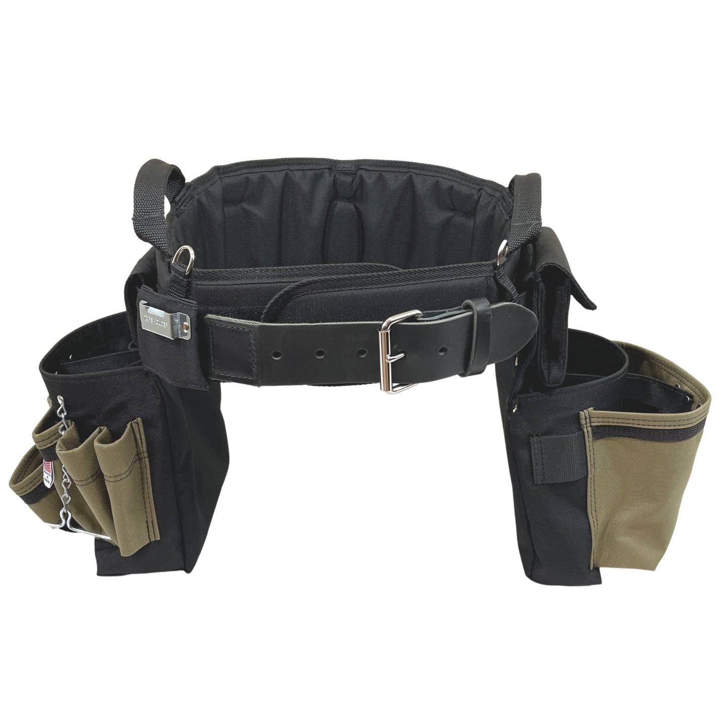 BOULDER BAG Ultimate Electrician's MAX Combo with Comfort Back Support Tool Belt, Leather Belt Buckle, Heavy Duty Work Belt, Tan, (Large 33-36 Inch Waist), Made in USA