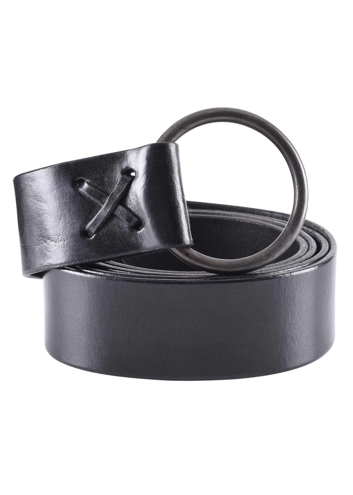 Battle-Merchant Medieval Leather Ring Belt with Decorative Cross-Lacing, Long Viking Renaissance LARP Belt in Black 75 Inche