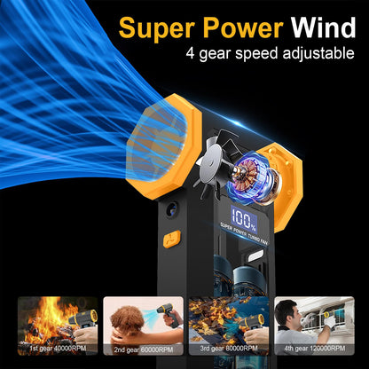 KKH Portable Electric Air Duster with Led Light, Powerful 120000RPM 4 Speed Adjustable Mini Turbo Blower for Cleaning, Rechargeable Cordless Dusters for Home Car Outdoor PC Computer Keyboard