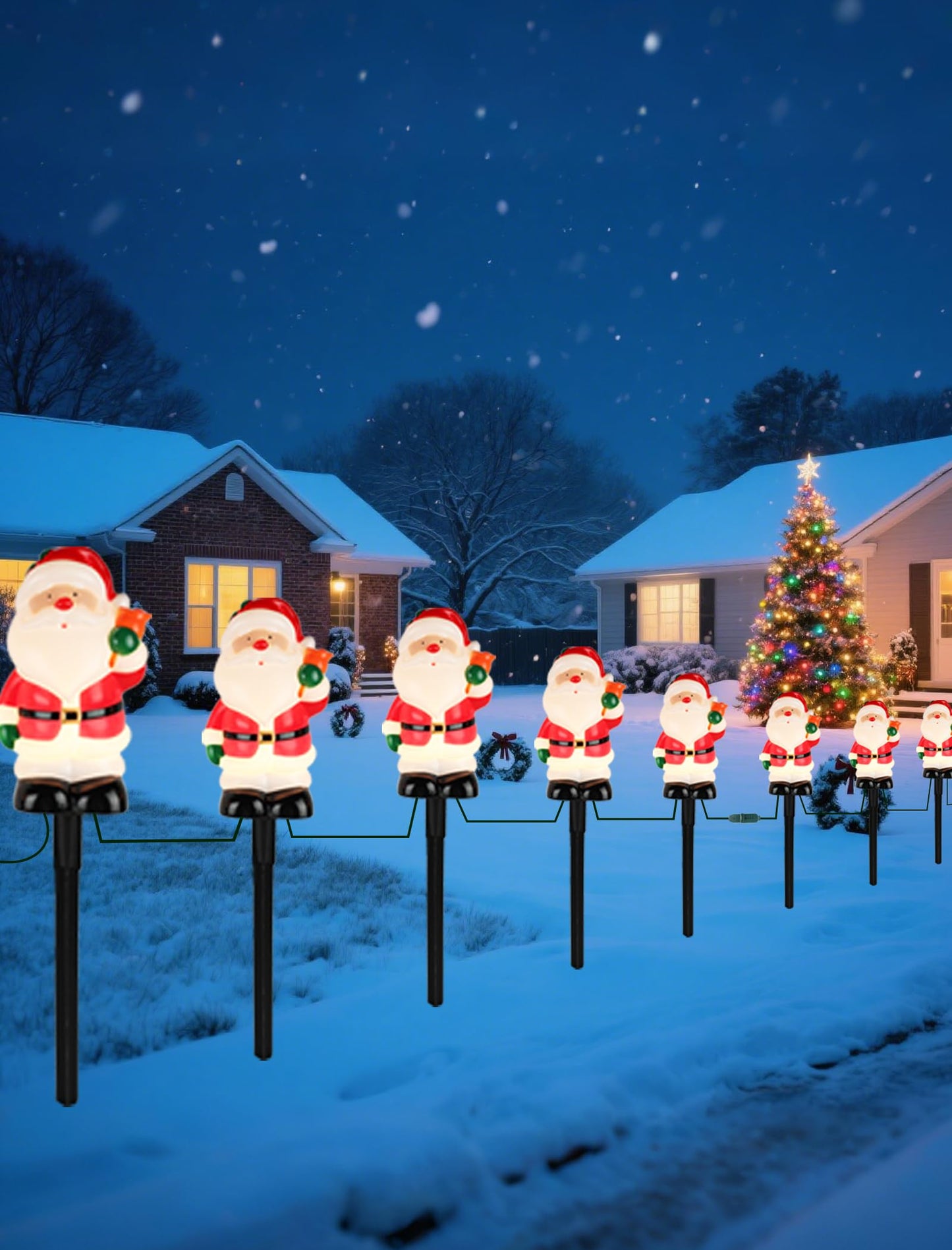 5-Pack Commercial-Grade Christmas Pathway Stakes - 15.98" Tall Santa Holding Bell Stake Lights with Heavy-Duty C7 LEDs, Waterproof for Pro-Level Yard Decor