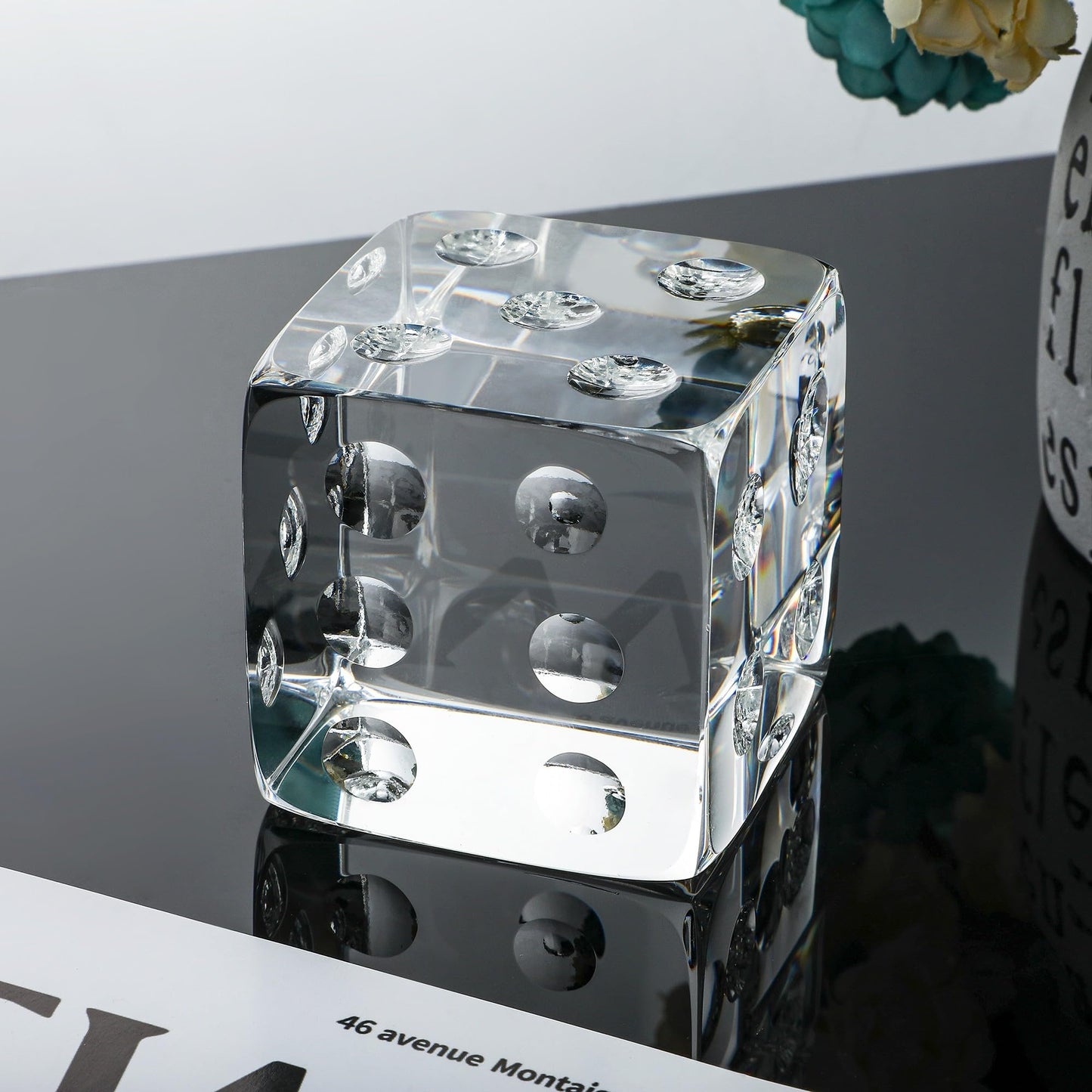 QFkris 2.2" Glass Dice Paperweight Glass Art Dice Figurine Paper Weights for Desk