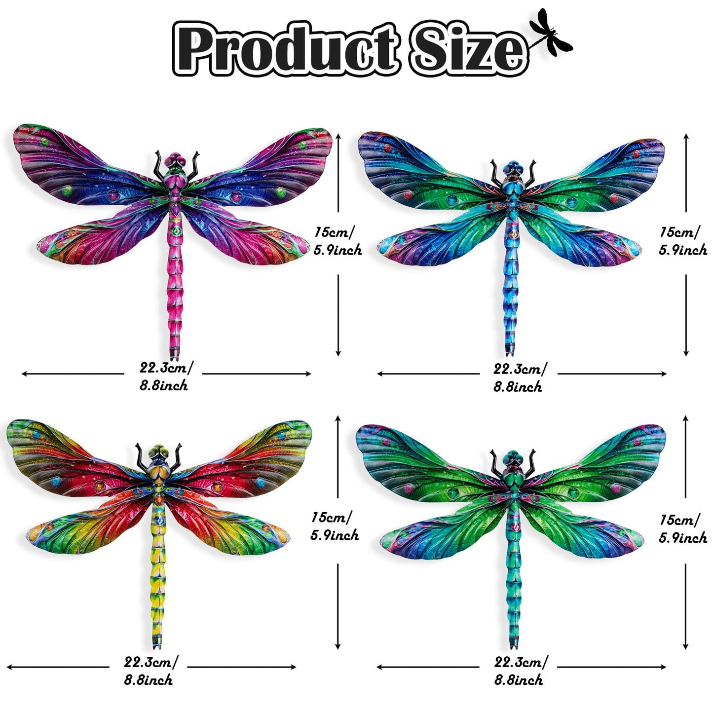 SUNREEK Metal Dragonfly Wall Decor, 9 Inches Dragonfly Outdoor Wall Art for Fence Garden Yard Patio Decorations
