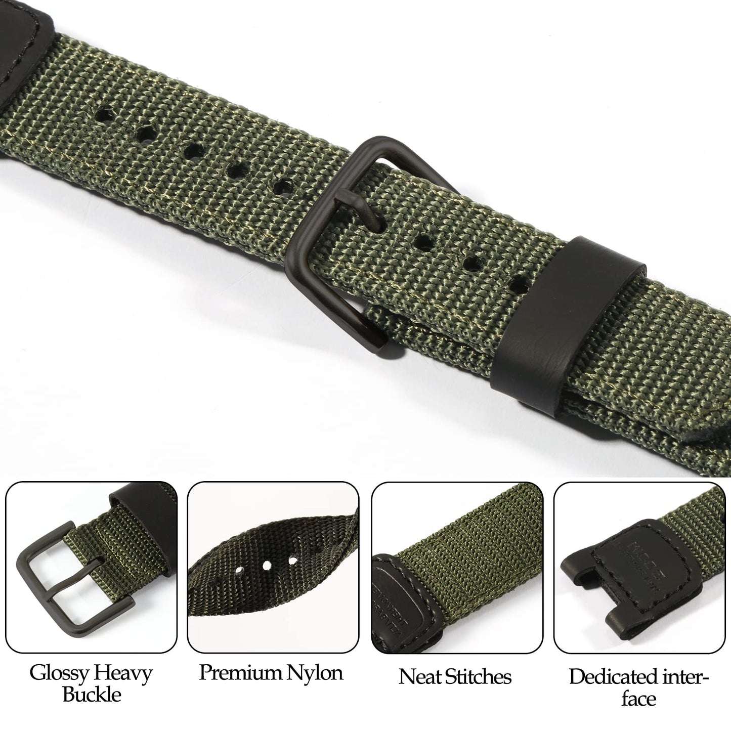 Nylon Watch Strap Compatible with Casio SGW-100 SGW-200 GW-3000B GW-3500B Replacement For Pathfinder PAS410 Band 24mm Men's Leather Strap -ArmyGreen