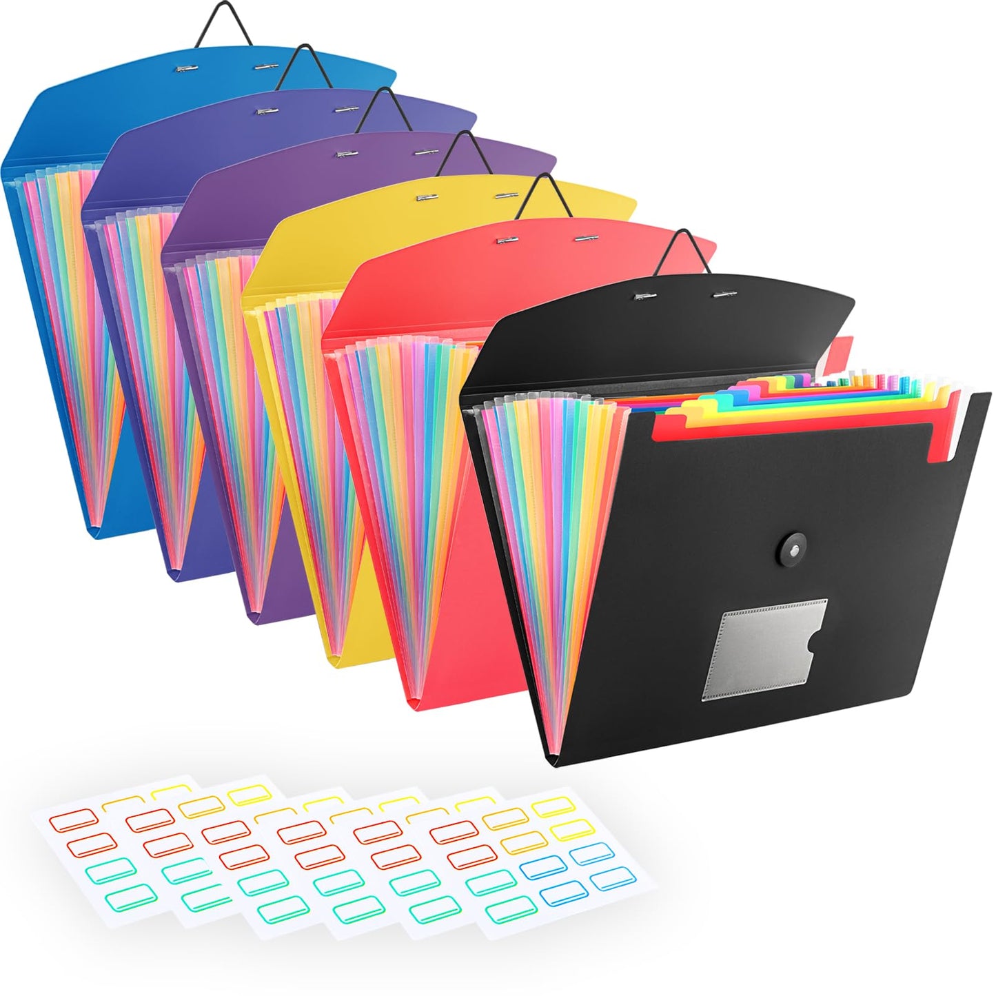 6 Pack Accordion File Organizer with Labels, 13 Pocket Expanding File Folder for Letter Size A4 Papers, Ideal for Home, Office Supplies, College Essentials