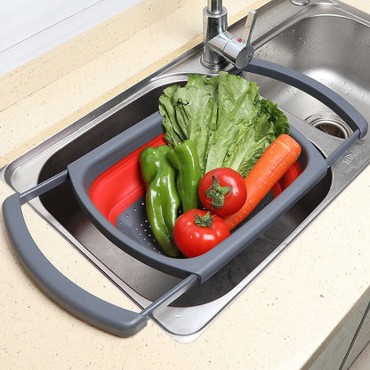 Qimh Colander collapsible, Colander Strainer Over The Sink Vegetable Fruit Strainer Basket (6 Quart) with Extendable Handles, New Kitchen Essentials