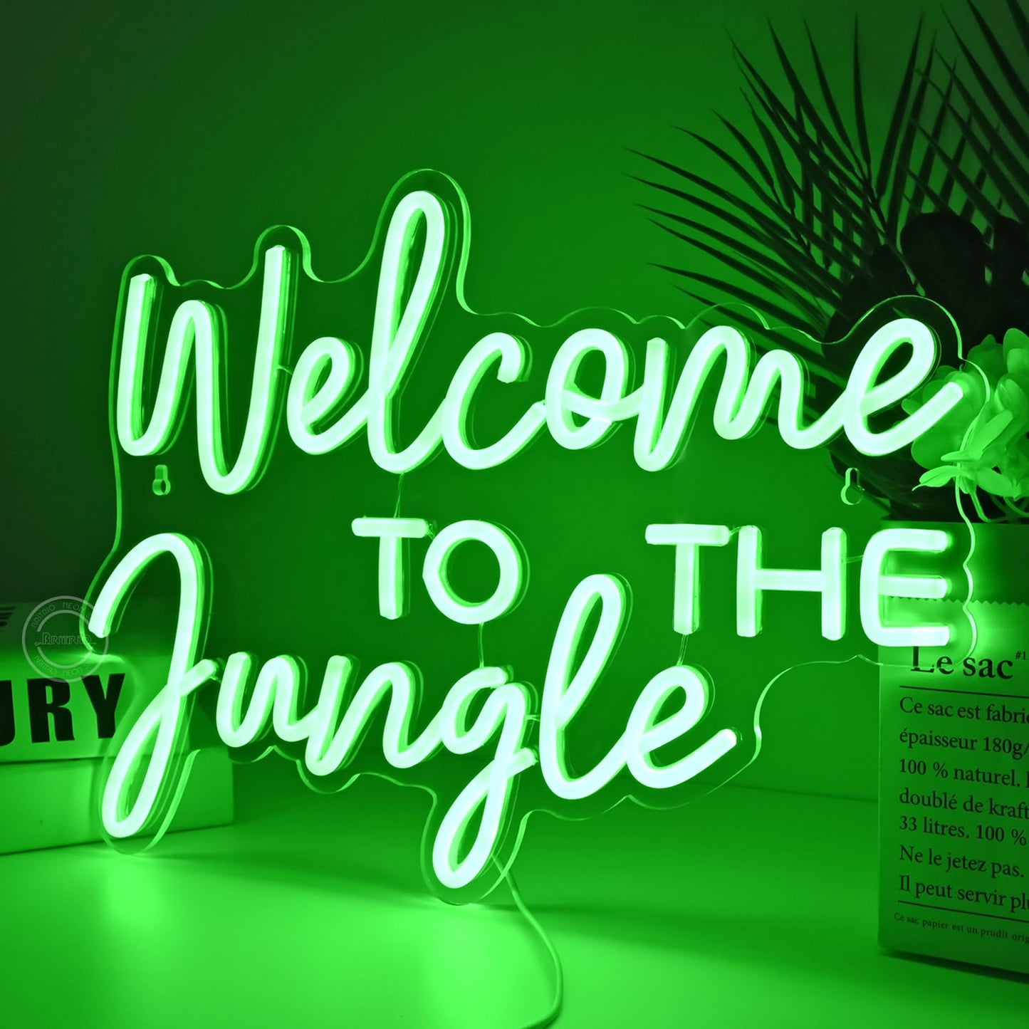 Britrio Welcome to the Jungle Neon Light Sign for Safari Jungle Themed Party Baby Shower Kids Birthday Gift Entryway Front Porch LED Neon Wall Decor 5V USB Powered with Dimmer Switch 17 Inch Green
