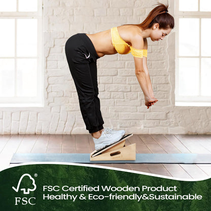 SCWHTHR Slant Board for Calf Stretching 2-in-1 Professional Wooden Slant Board & Balance Board Adjustable Incline Stretch Wedge Physical Therapy Slant Boards for Knees Ankle Heel Feet Leg